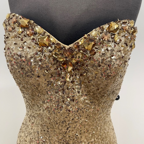 Val Stefani Moonlight Design Gold Sequin Strapless Gown Size 8 Prom Pageant NWT - Picture 2 of 13